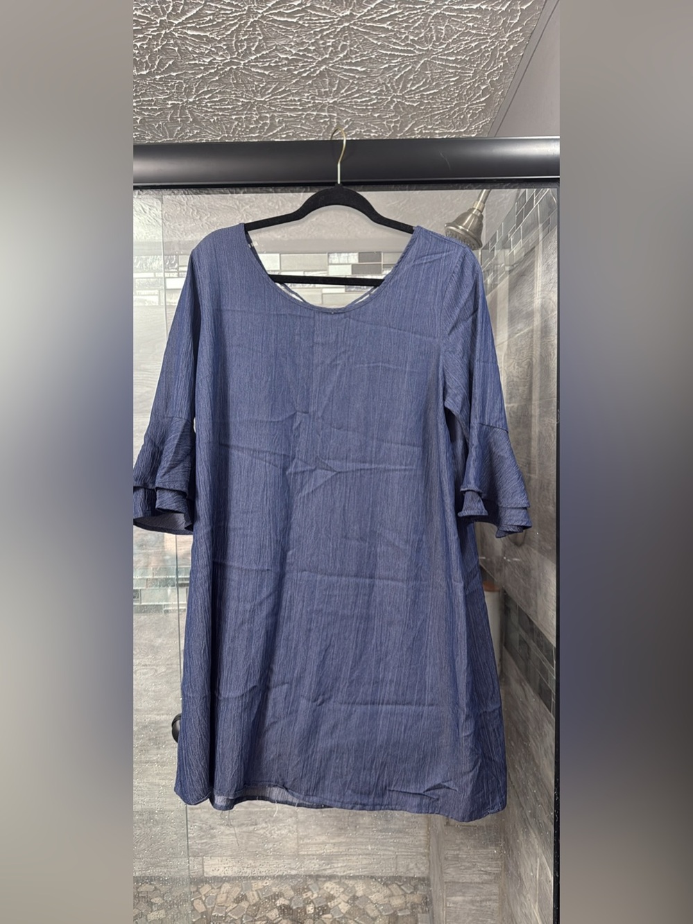 NAIF Navy Blue Ruffle Sleeve Tunic Dress